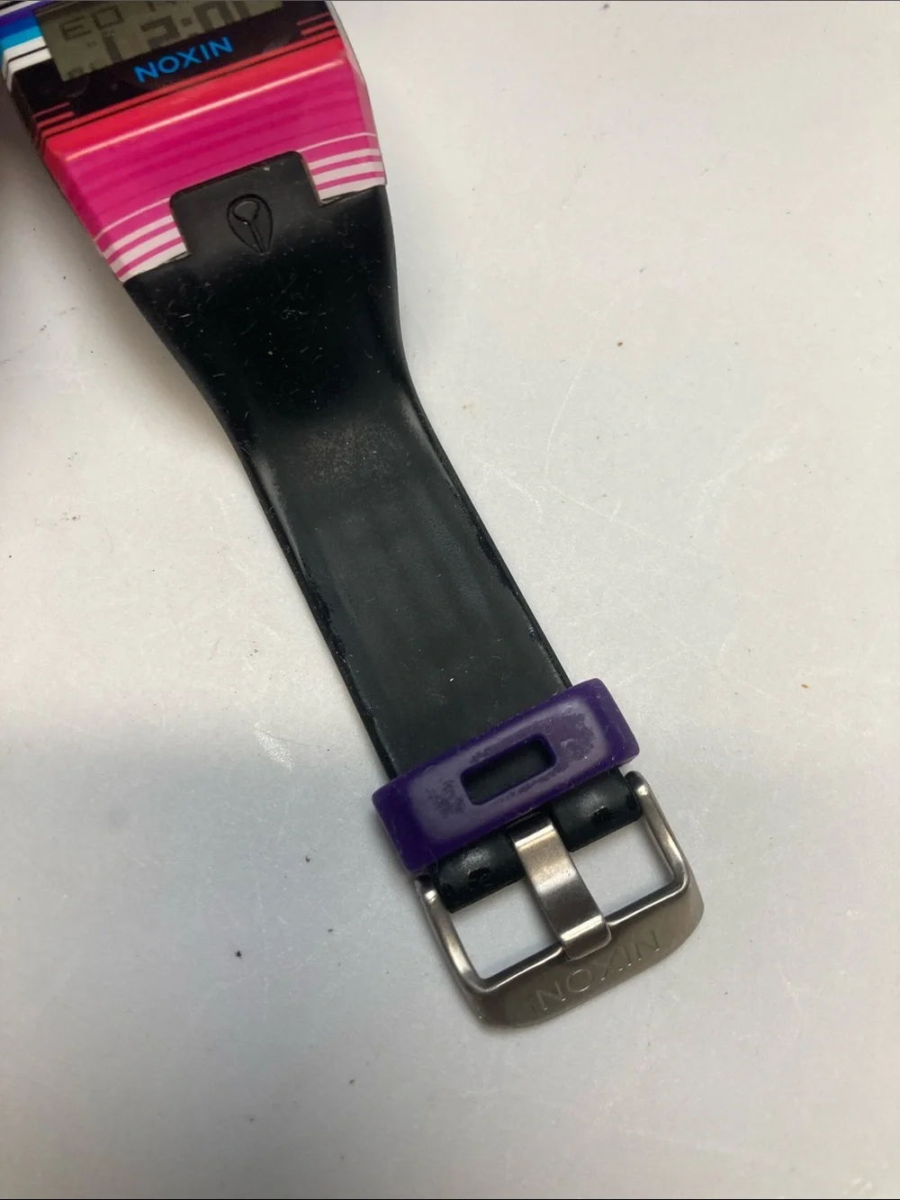 Nixon The Comp S, Digital Watch - Pink, Green & Black Stripes, new battery